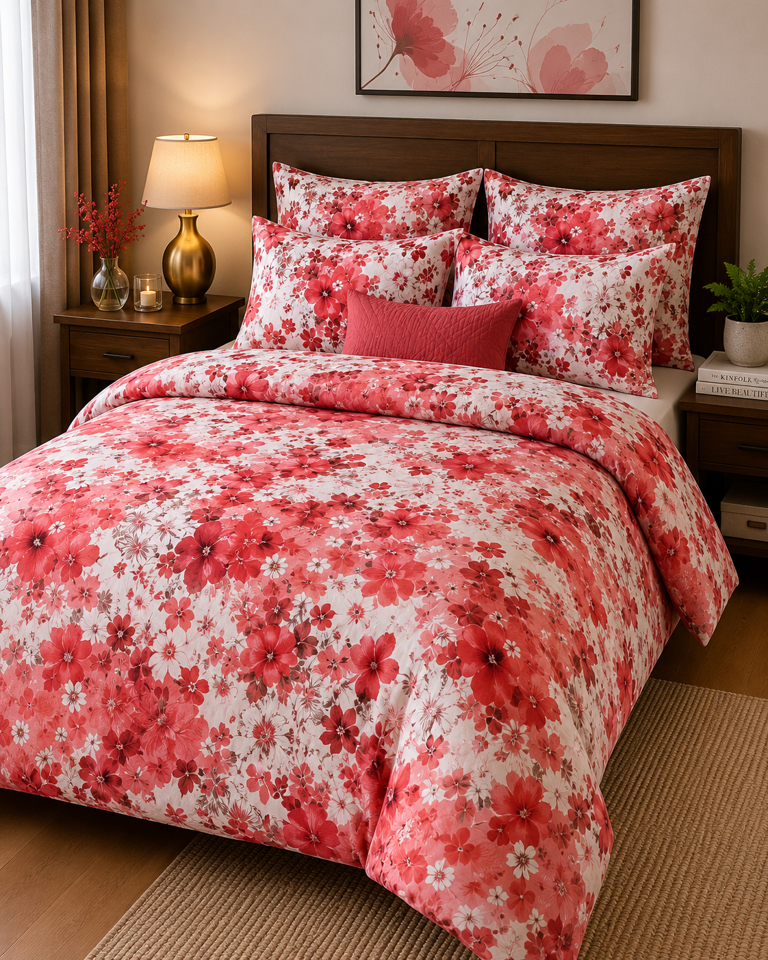 Lunova crimson bloom king size bedsheet set.